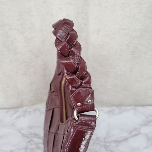 Elliot Lucca Hobo Shoulder Bag Pascale  Burgundy Patent Woven Leather Braid - Picture 10 of 16
